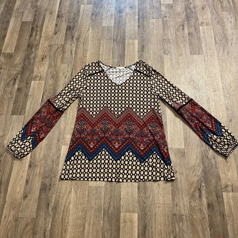 Ava James Boho Long Sleeve V-Neck Blouse Size Medium